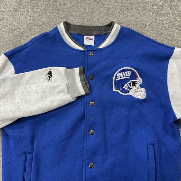 VTG Majestic New York Giants Varsity Jacket L Blue Gray Wool Blend NFL USA Made - Picture 1 of 11